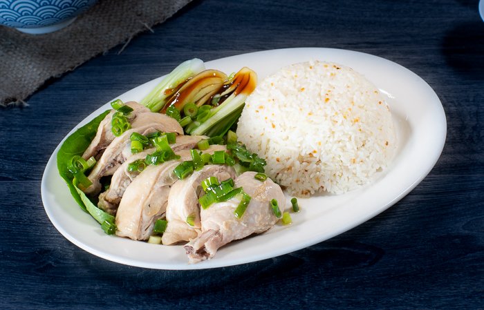 Dish 60: Steamed Chicken & Bok Choy with Ginger–Spring Onion Sauce & Rice