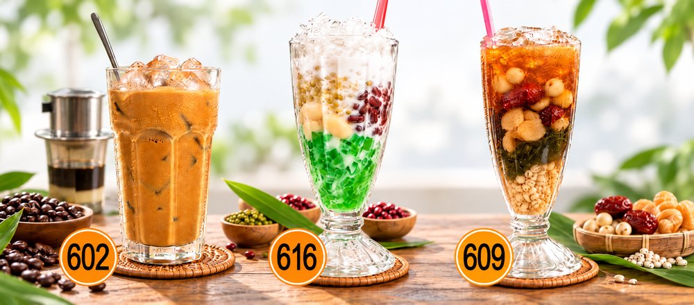 Three-Color Dessert with Beans, Jelly & Coconut Milk, dish 616