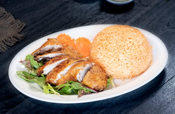 Dish 32: Crispy Chicken with Salad & Tomato Rice
