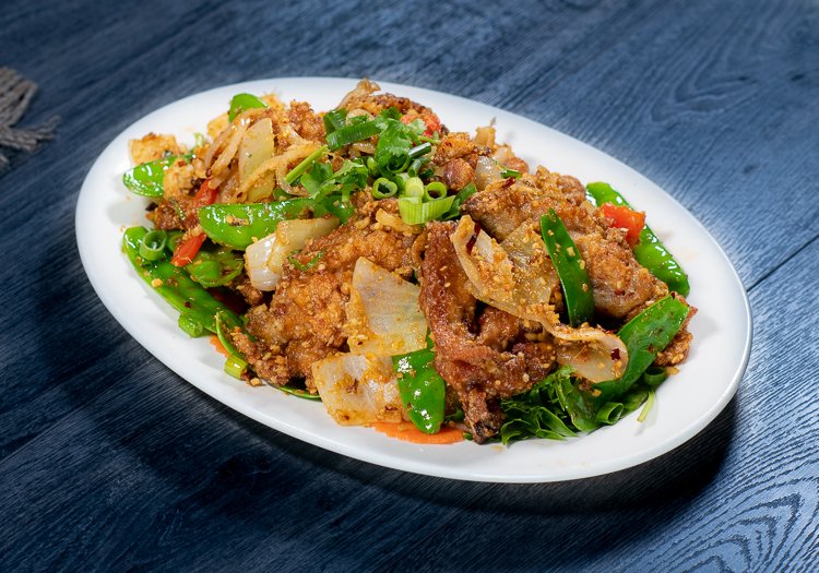 Dish 218: Pork or Chicken Ribs Stir-Fried with Lemongrass & Chili, Served with Salad