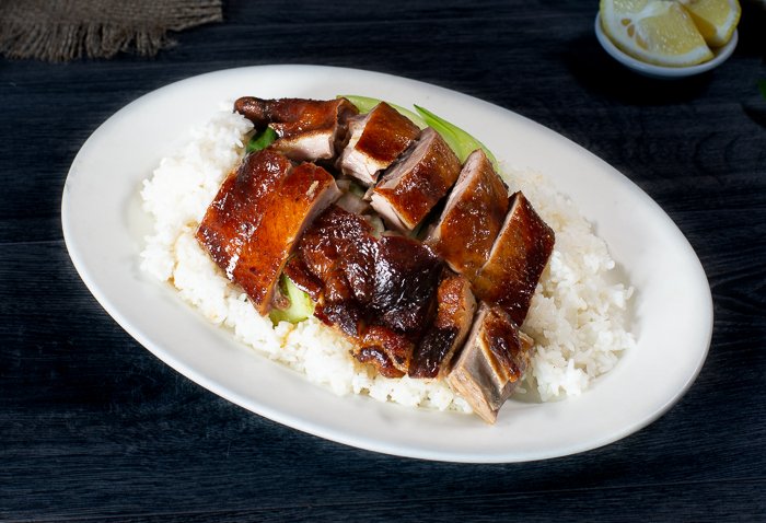 Dish 45: Roast Duck with Bok Choy & Rice (Served Warm)