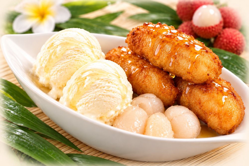 Dish 780: Banana Fritter with Ice Cream & Lychee