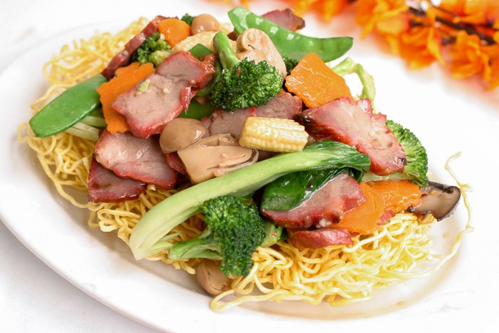 Dish 171: BBQ Pork & Vegetable Fried Egg or Rice Noodles (Soft or Crispy)