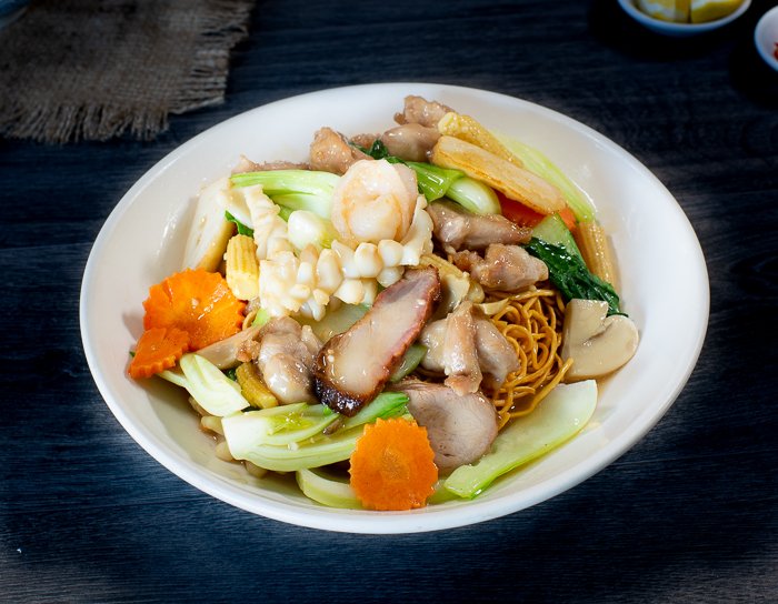 Dish 161: Combination Fried Egg or Rice Noodles (Seafood, Chicken, Pork & Vegetables)