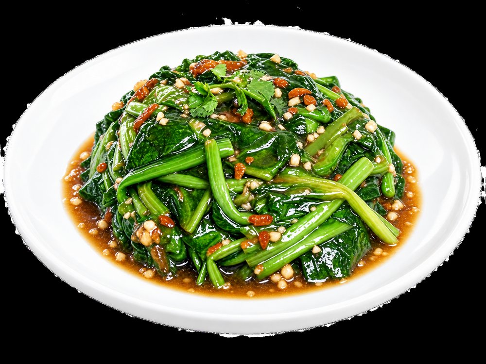 Dish 312: Stir-Fried Spinach with Chinese Mushrooms or Garlic